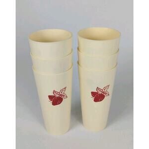Set of 6 Vintage Nasco Cream Colored Tumblers with Strawberry Design